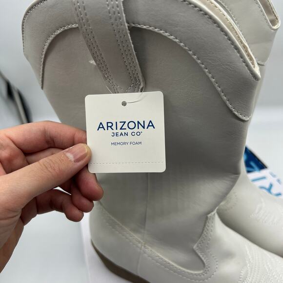 Arizona Jean Co Womens Maybrook Block Heel Cowboy Boots Cream Size 7.5M - Picture 3 of 11